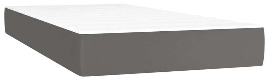 Cama box spring c/ colchão/LED 100x200cm couro artificial cinza