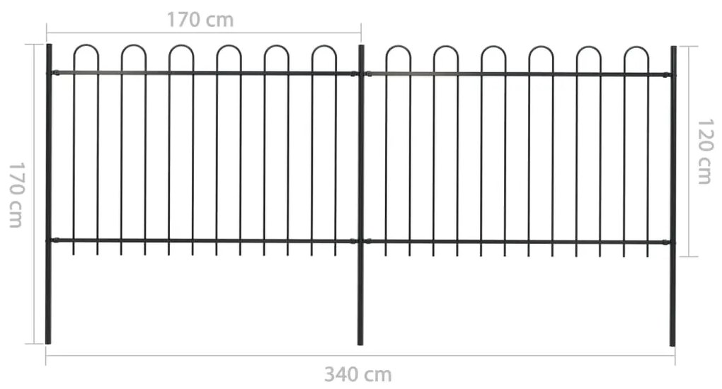 Cerca de jardim com topo em aros 3,4x1,2 m aço preto