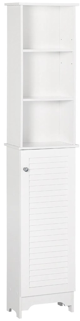 HOMCOM Coluna Casa de Banho com 1 Porta 3 Prateleiras Abertas e Prateleira Interior Ajustável 34x20x165cm Branco