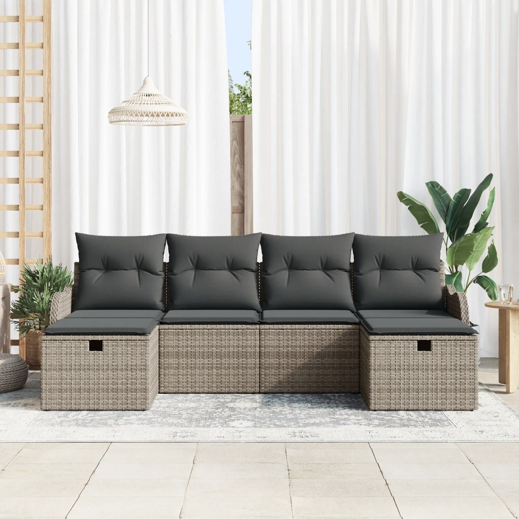 Conjunto de Sofá de Jardim de 6 Peças com Almofadas em Vime Cinza