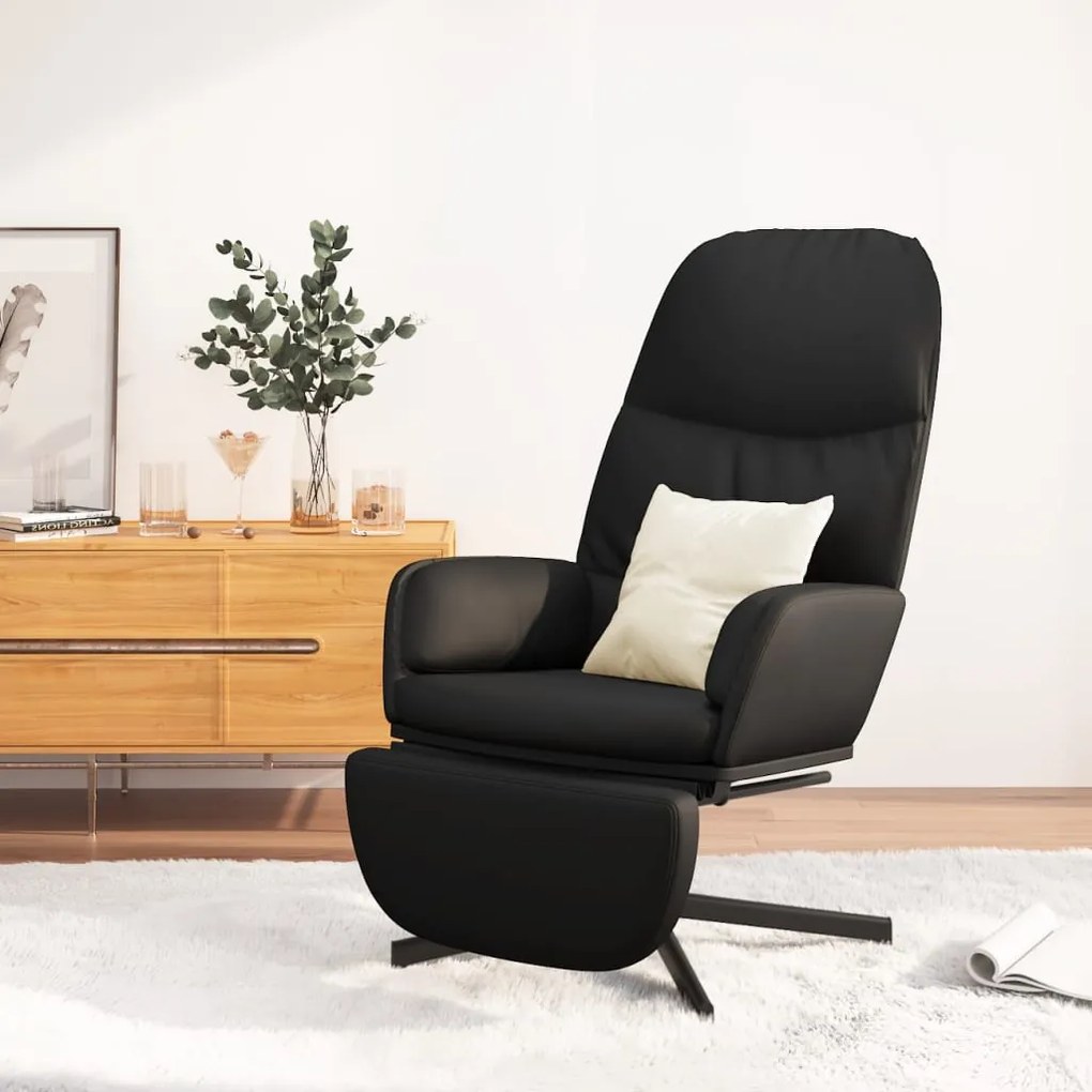 vidaXL Cadeira de descanso com apoio de pés couro artificial preto