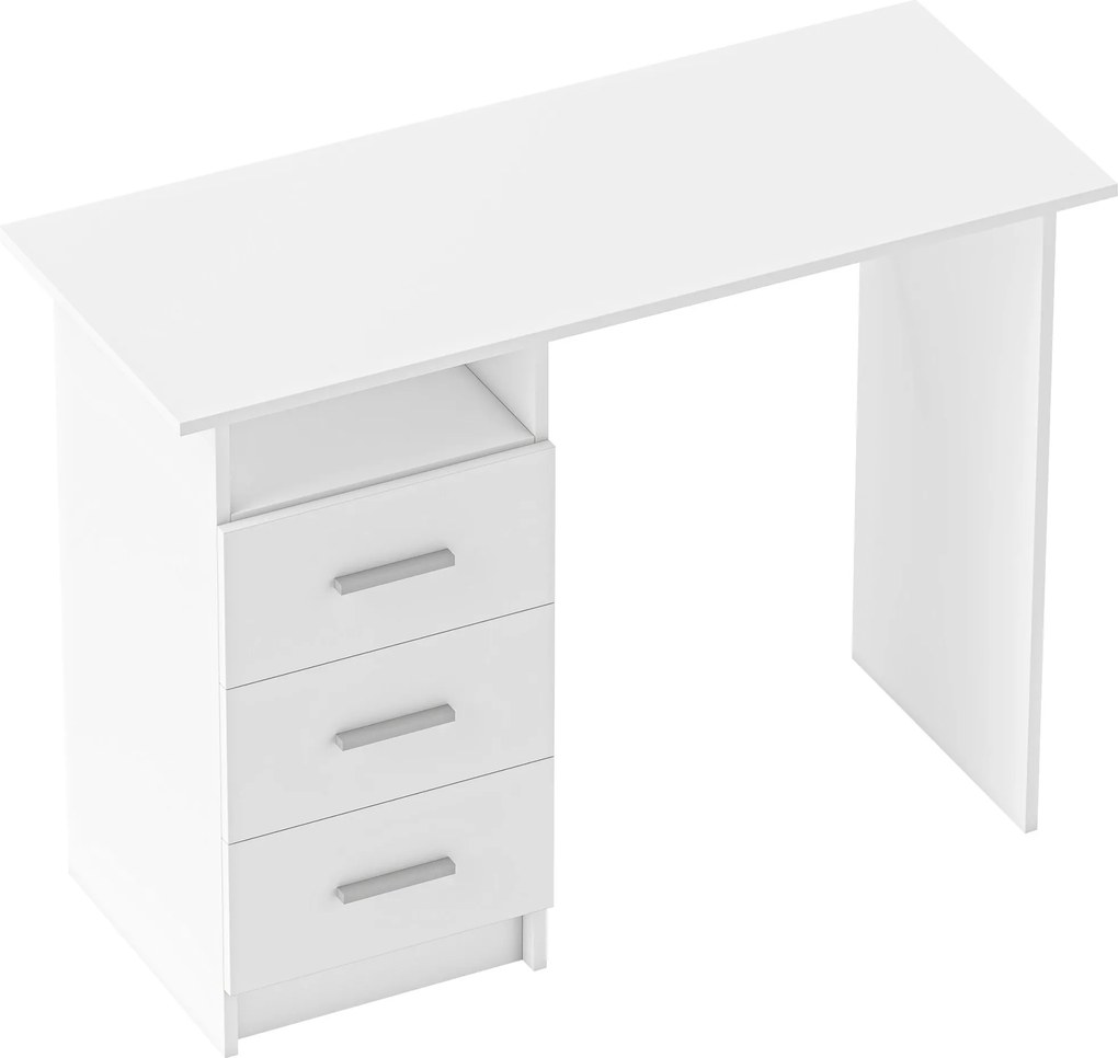 HOMCOM Mesa de computador com 3 gavetas e prateleira aberta, mesa informática, estilo moderno, 100 x 40 x 75 cm, branco | Aosom Portugal