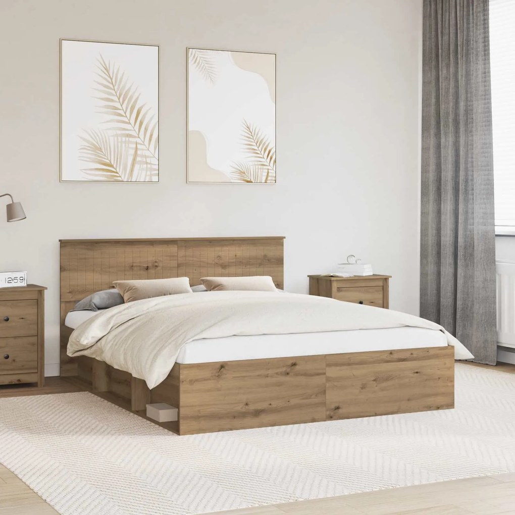 vidaXL Estrutura da Cama com cabeceira Carvalho Artesanal 160 x 200 cm