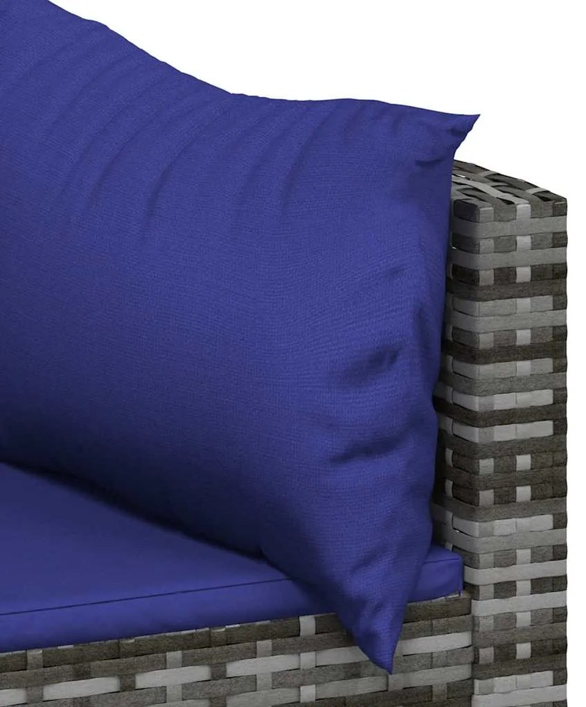 3 pcs conjunto lounge de jardim c/ almofadões vime PE cinzento