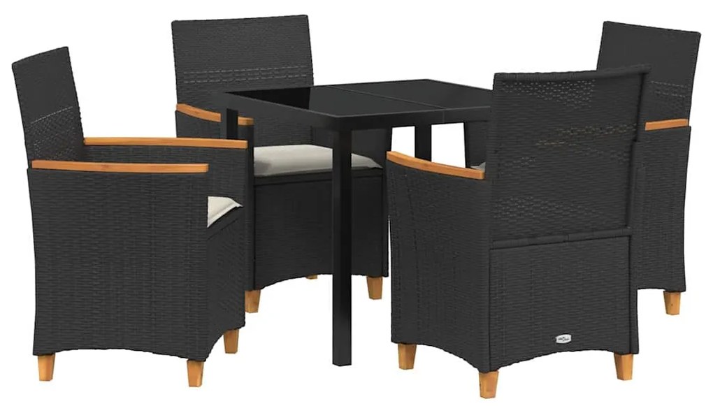 Conjunto de Jantar de Jardim com 5 Peças e Almofadas Pretas em Rattan