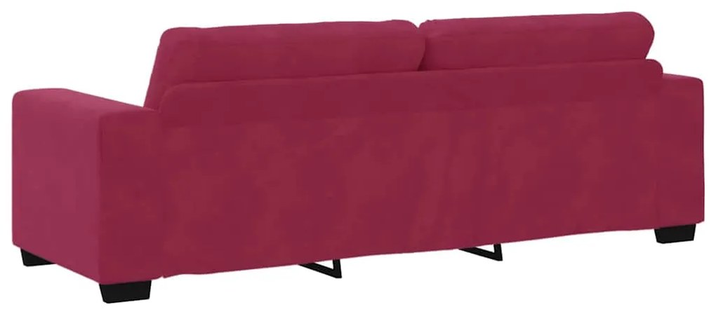 Conjunto de Sofá 3 Peças com Almofadas Vermelho Vinho em Veludo