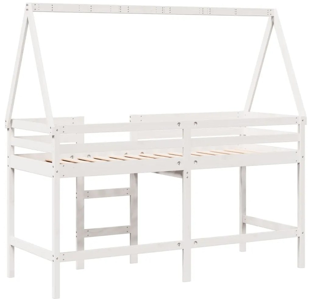 Cama alta c/ escada e telhado 90x190 cm pinho maciço branco