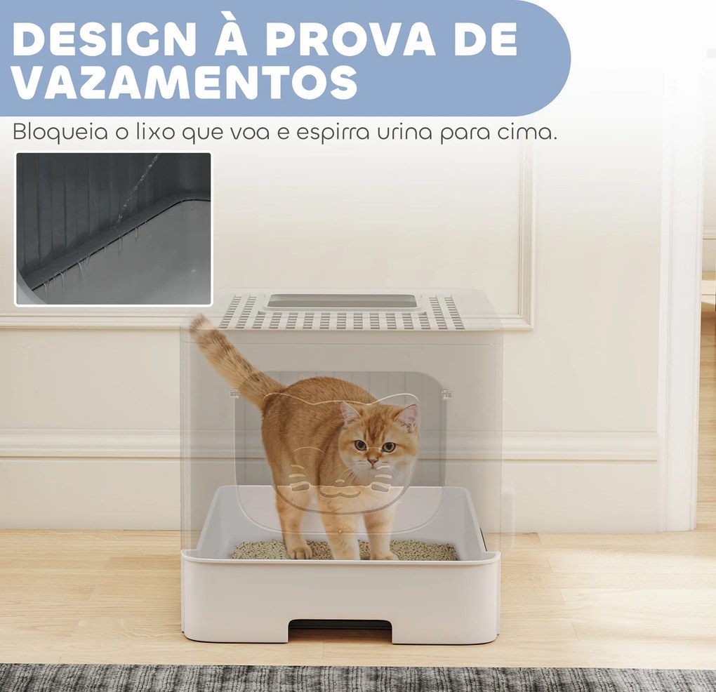 Caixa de Areia para Gatos Dobrável M Caixa de Areia com Tampa de Grelha Gaveta Removível Pá Gancho Lateral Fácil de Limpar Antifugas Cinzento