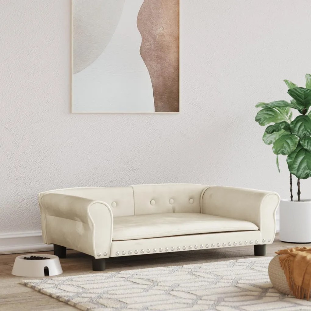 vidaXL Cama para cães 95x55x30 cm veludo cor creme