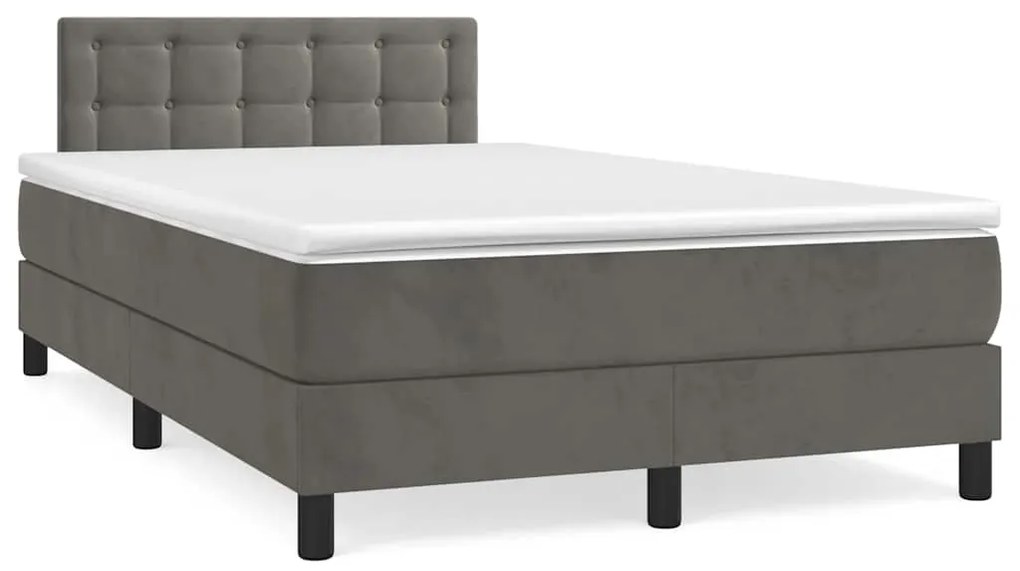 Cama box spring colchão LED 120x190cm couro artif. cinza-escuro