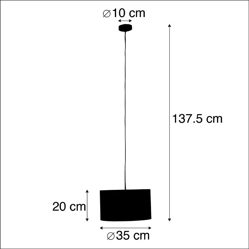 Candeeiro de suspensão com cúpula de veludo preto com 35 cm dourado - Combi Clássico / Antigo