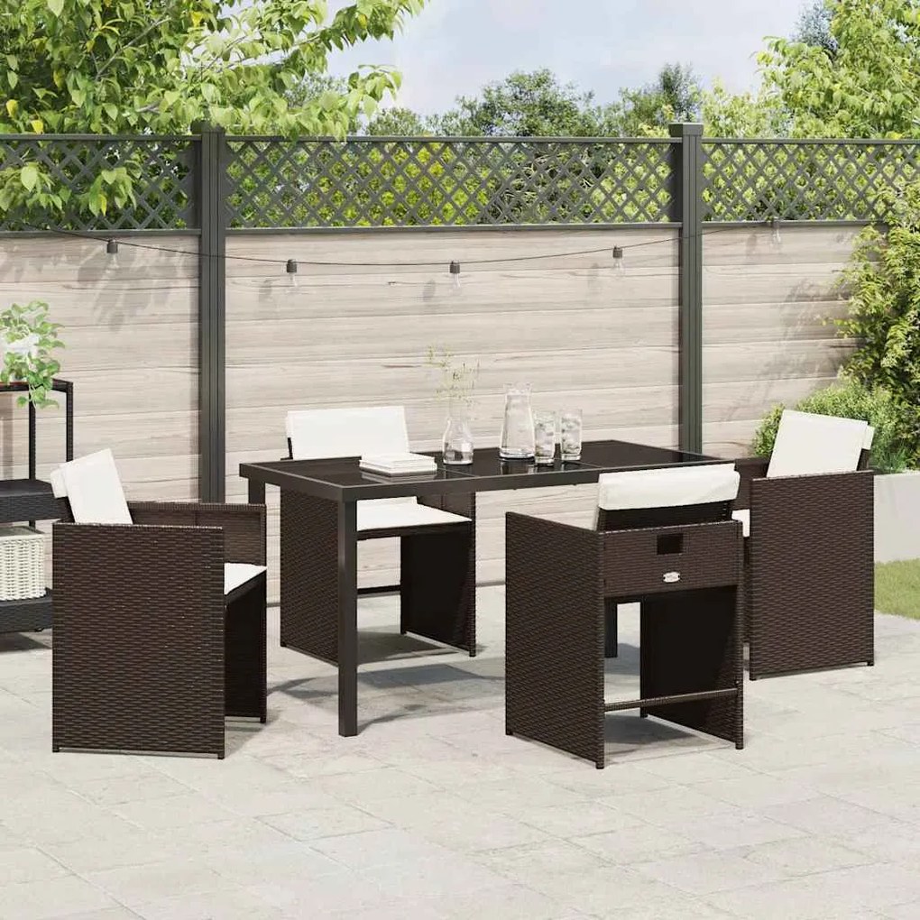 Conjunto de Jantar de Jardim de 5 peças com Almofadas Castanho Rattan