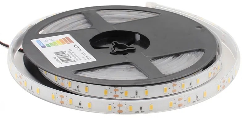 Fita LED Monocolor HQ SMD5630, ChipLed Samsung DC12V, 5m (60Led/m), 72W, IP68, branco quente