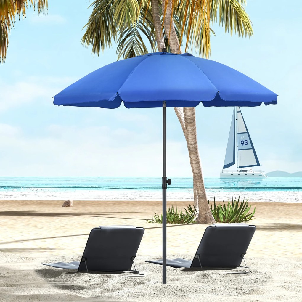 Chapéu de Sol de Praia Grande Ø180 cm Chapéu de Sol de Exterior com Ângulo Ajustável Proteção UV50+ Mastro de Ø32 mm Azul