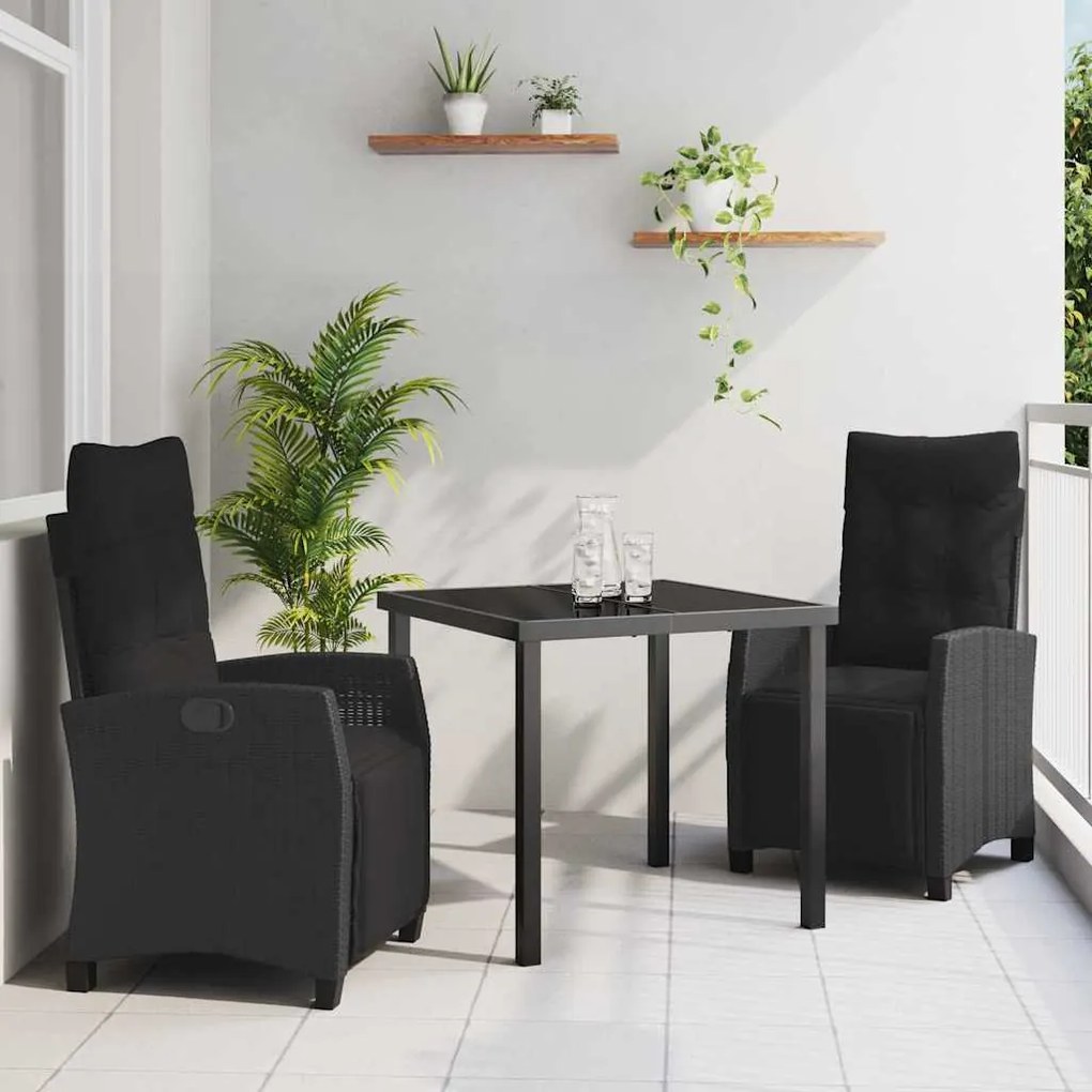 vidaXL Conjunto de Jantar de Jardim 3 Peças Preto Vime Poliéster