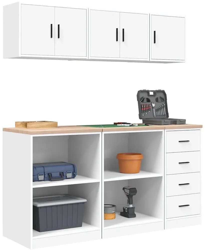 Armários de garagem 6 pcs derivados de madeira branco