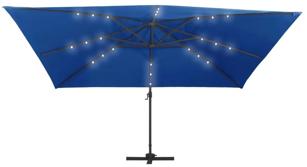 Guarda-sol cantilever c/ luzes LED e poste alumínio azul ciano