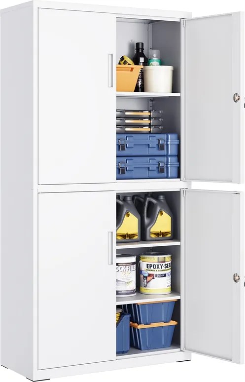 Armário arquivo com 4 portas e 5 prateleiras 40 x 80 x 180 cm branco mate