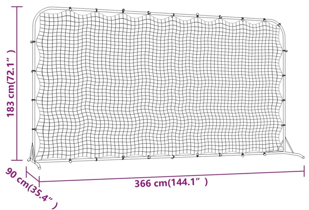 Rede de ressalto de futebol 366x90x183 cm PEAD preto