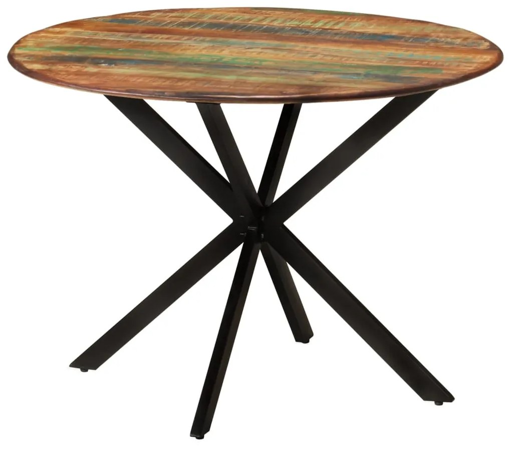 Mesa de jantar Ø110x78 cm madeira recuperada maciça e aço