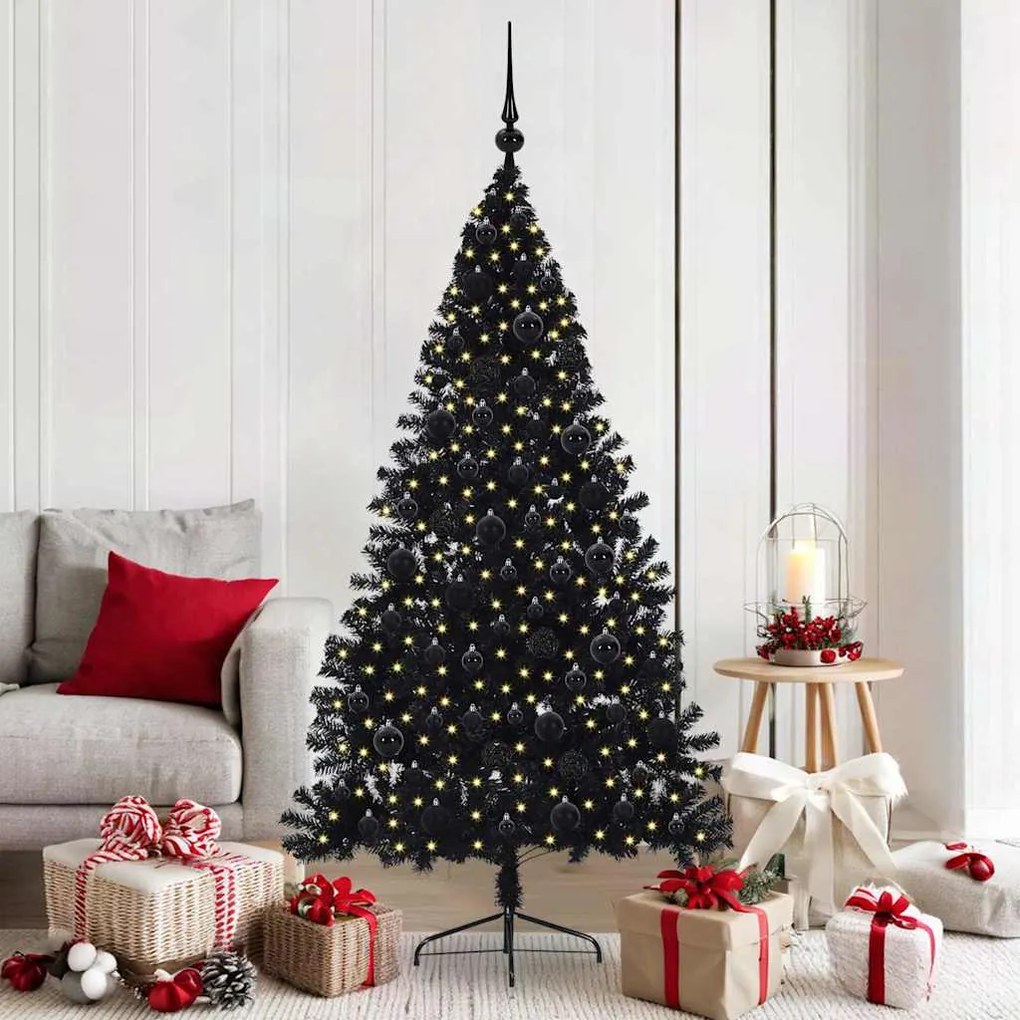 vidaXL Árvore de Natal Artificial Pré-iluminada Preto 180 cm PVC