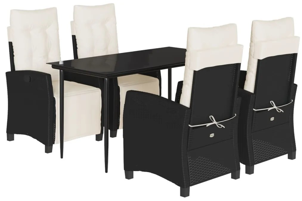 5 pcs conjunto de jantar p/ jardim c/ almofadões vime PE preto