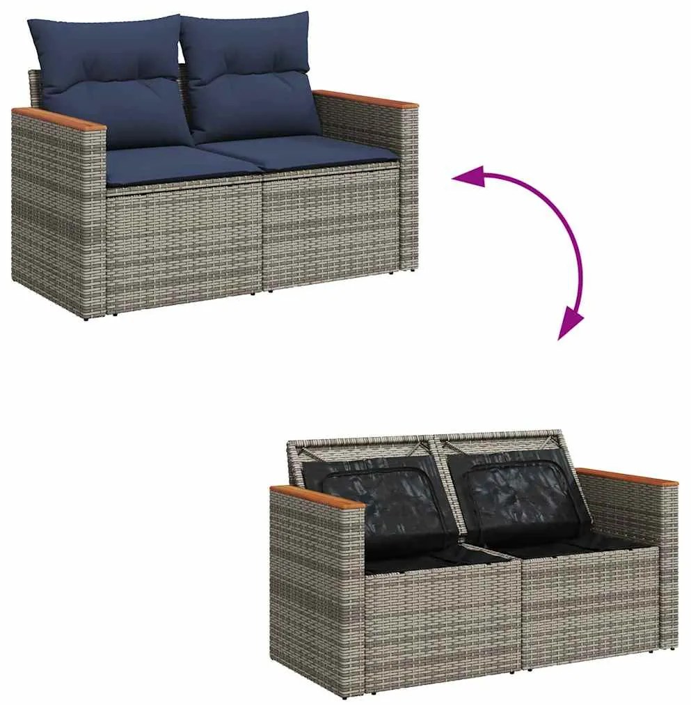 5 pcs conjunto sofás de jardim c/ almofadões vime PE cinzento