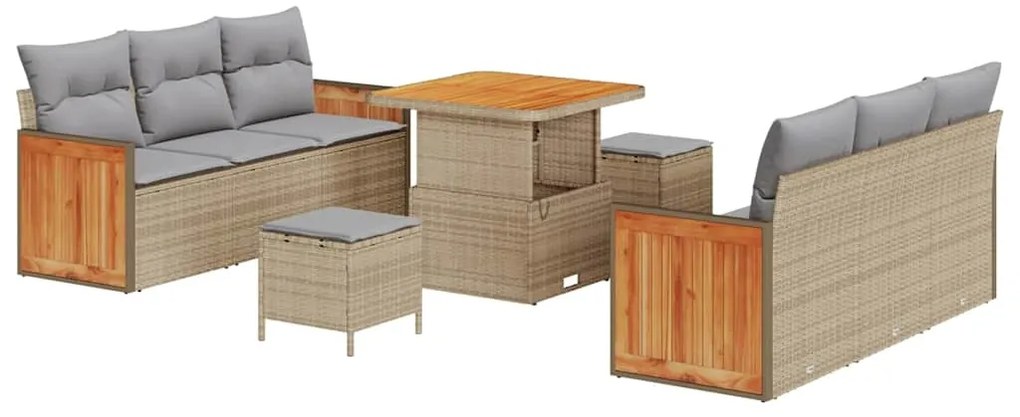 Conjunto de Sofás de Jardim vidaXL 9 Peças com Almofadas Bege Rattan P