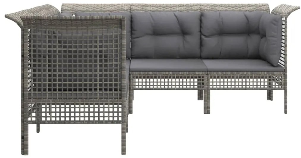 5 pcs conjunto lounge de jardim c/ almofadões vime PE cinzento