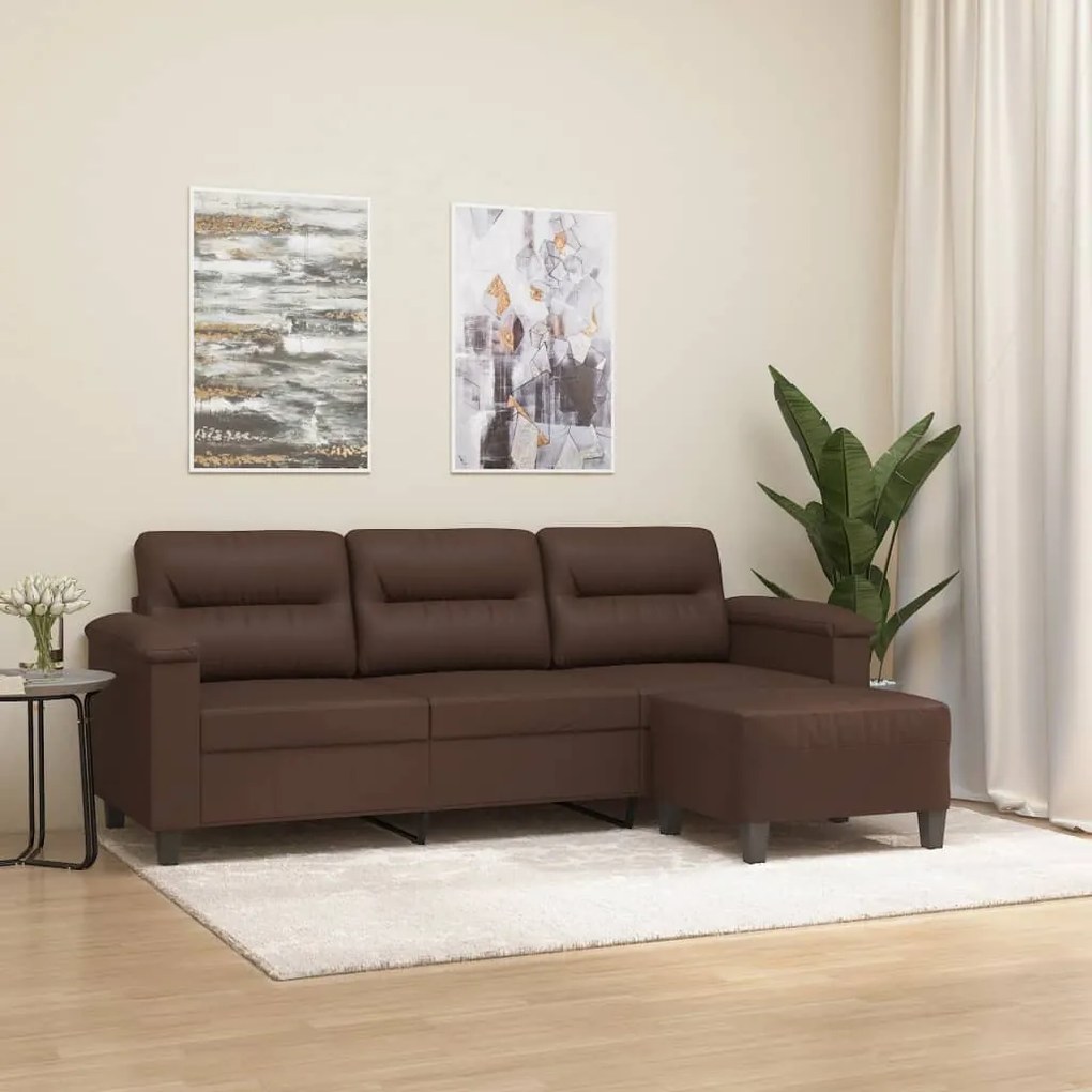 3153685 vidaXL Sofá 3 lugares c/ apoio de pés 180 cm couro artificial castanho