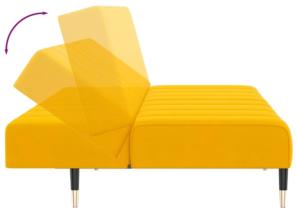 Sofá-cama de 2 lugares veludo amarelo