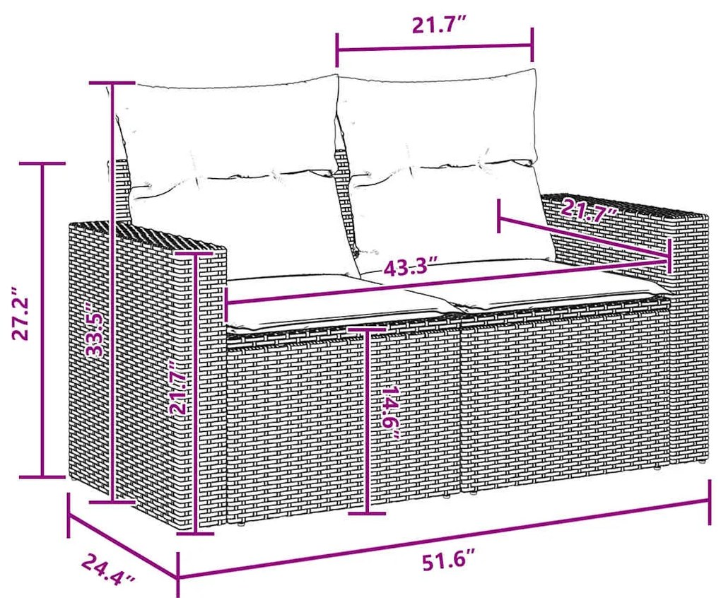 Conjunto de Sofá de Jardim de 10 Peças com Almofadas Pretas de Rattan