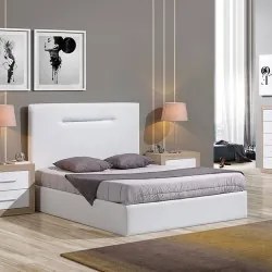 Cama de Casal CAPITAL Branco (Pele Sintética) L140 x P190 cm