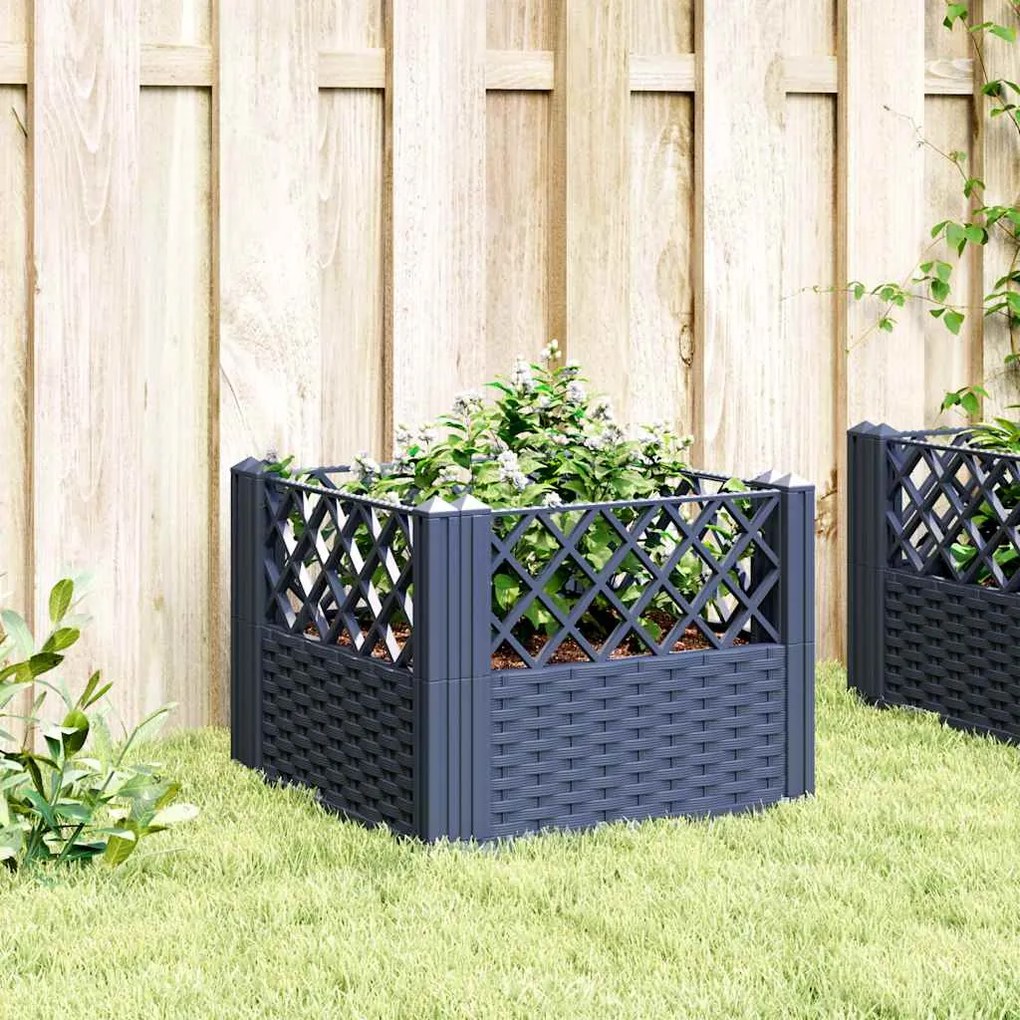Vaso/floreira de jardim c/ estacas 43,5x43,5x43,5cm PP cinzento azul