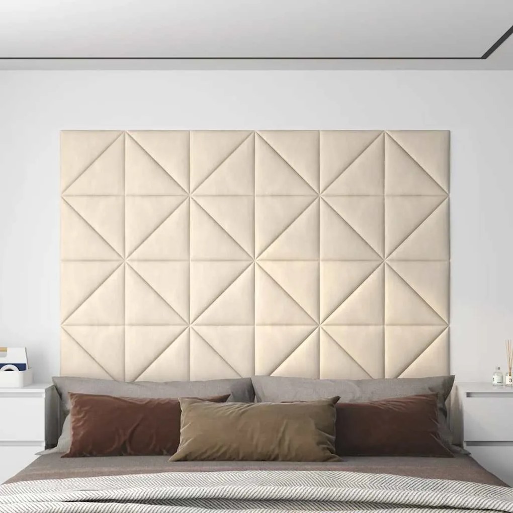 vidaXL Painel de parede 12 pcs 30x30 cm veludo 0,54 m² cor creme