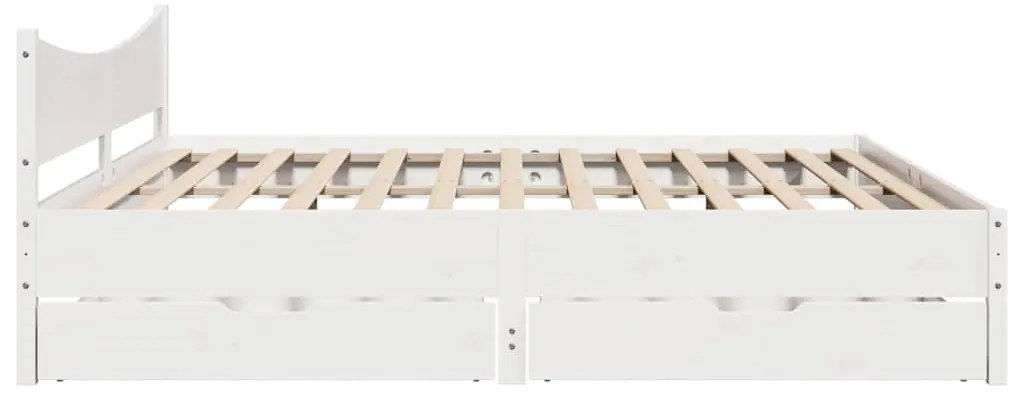 Estrutura de cama c/ gavetas 200x200 cm pinho maciço branco