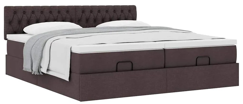 Estrutura de cama otomana com colchões tecido castanho escuro