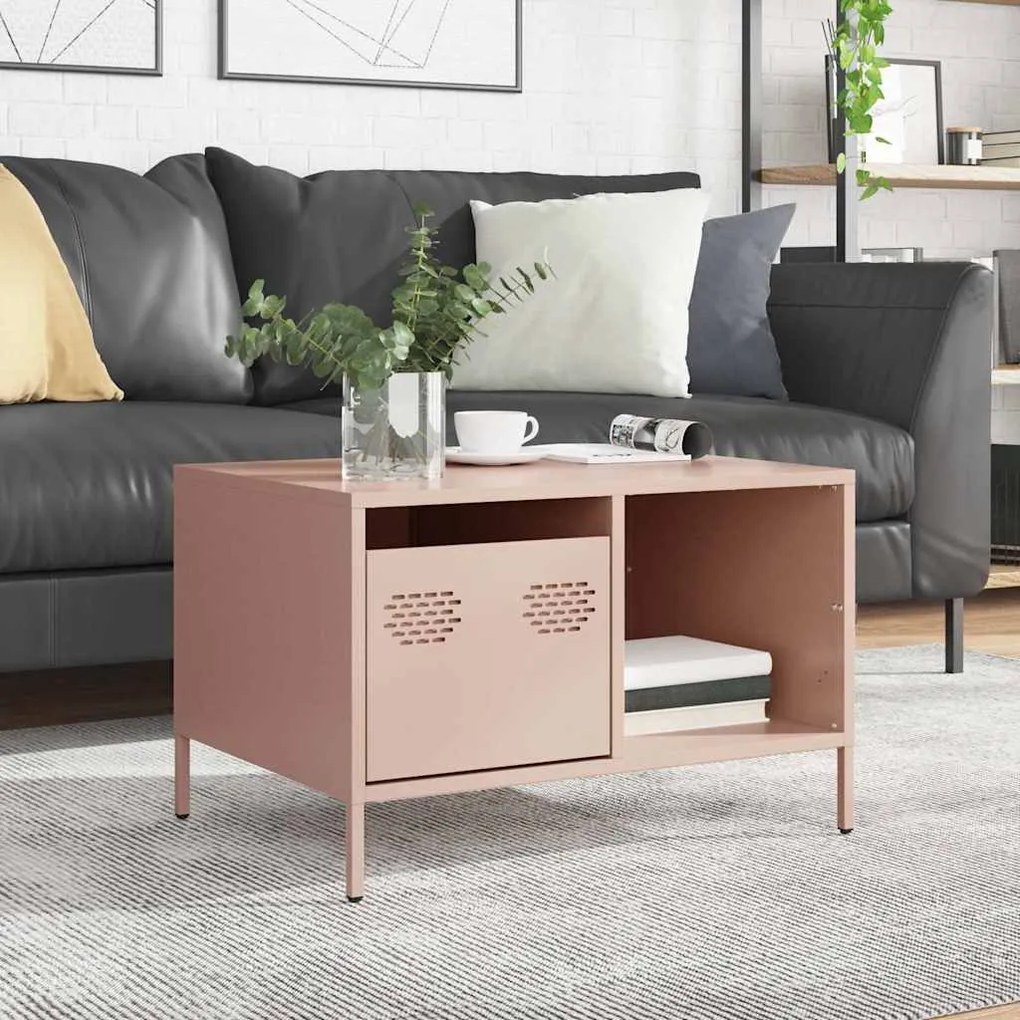 Mesa de centro 68,5x50x43,5 cm aço laminado a frio rosa