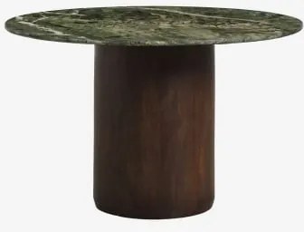 Mesa De Jantar Redonda Ø120 Cm Luceida Madeira De Cabo Escuro & Mármore Verde Forest - Sklum