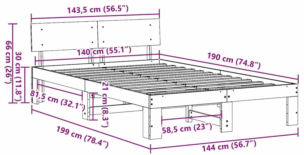 Estrutura de Cama com Cabeceira Castanho Encerado 140x190 cm Madeira d