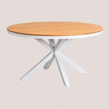 Mesa De Jardim Redonda Em Alumínio E Madeira De Eucalipto Archer Branco & Ø140 Cm - Sklum