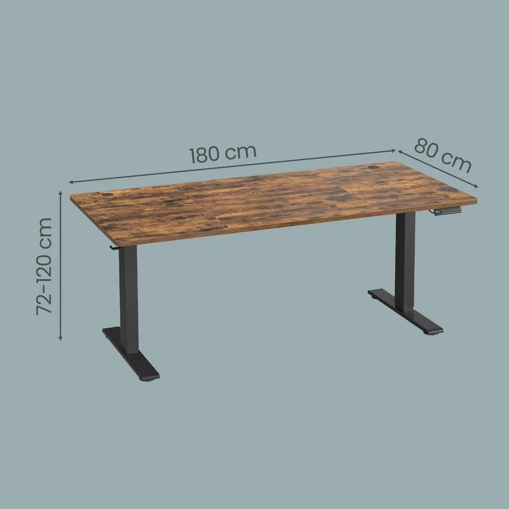 Secretária elétrica com regulação elétrica da altura, 180 x 80 x (72-120) cm, com porta USB-C castanho
