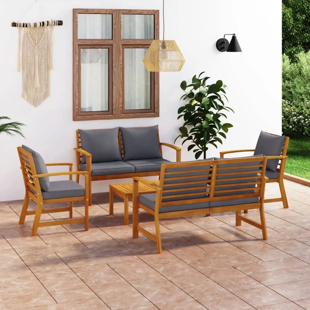 vidaXL 5 pcs conjunto lounge de jardim c/ almofadões acácia maciça