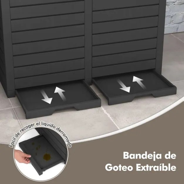 Caixote do lixo duplo de 235 L com bandeja para líquidos e tampas escalonadas para interiores e exteriores 77 x 40 x 86 cm Preto