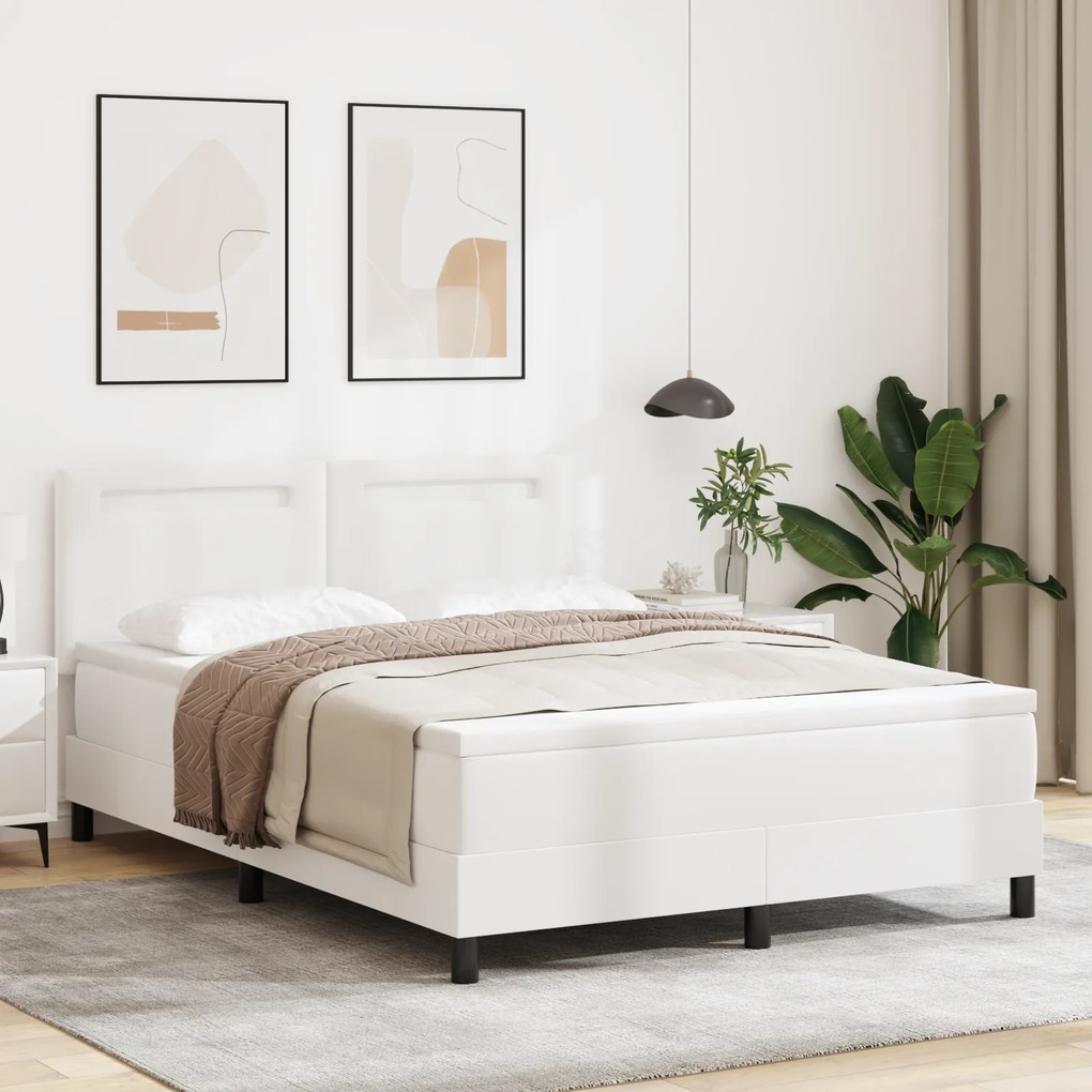 Cama Box vidaXL com Colchão Branca 140x190 cm Couro Sintético
