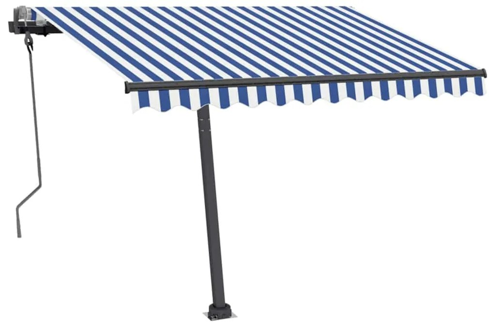 Toldo retrátil manual com LED 300x250 cm azul e branco