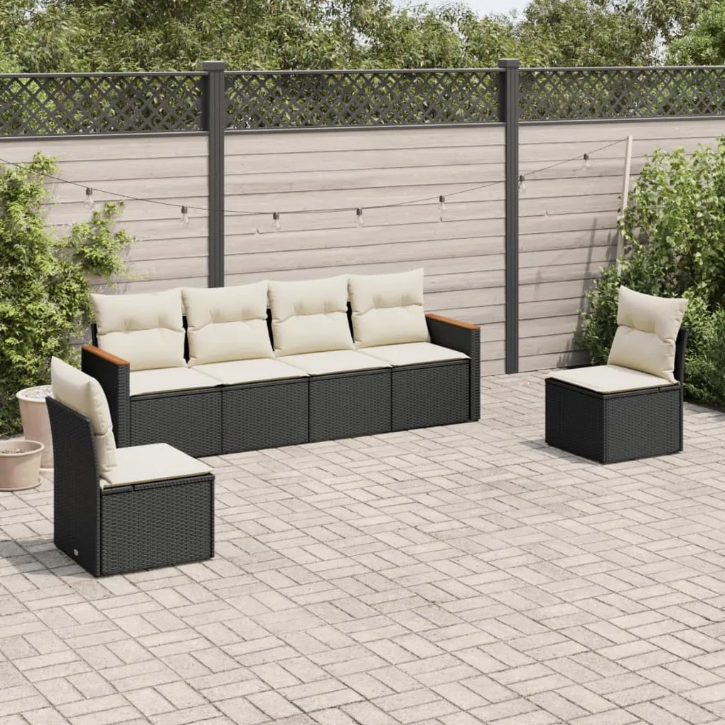 vidaXL 6 pcs conjunto sofás de jardim c/ almofadões vime PE preto