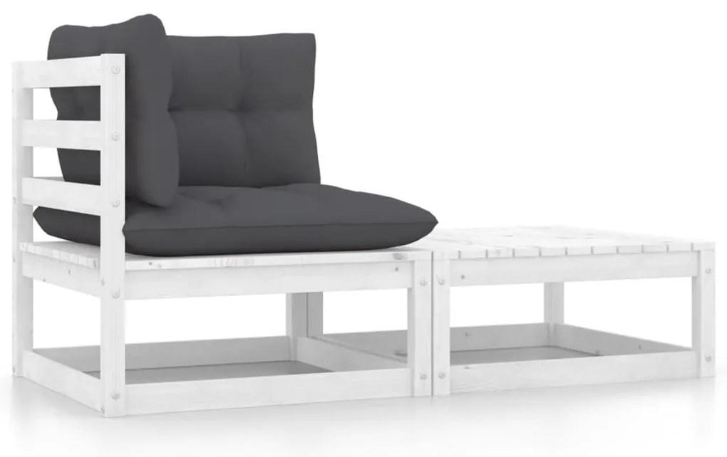 2 pcs conj. lounge de jardim c/ almofadões pinho maciço branco