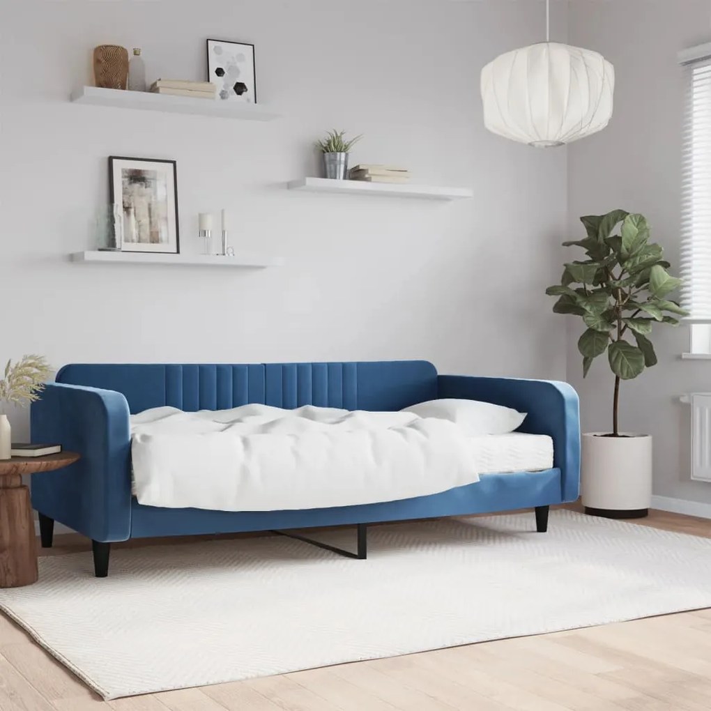 vidaXL Sofá-cama com colchão 100x200 cm veludo azul