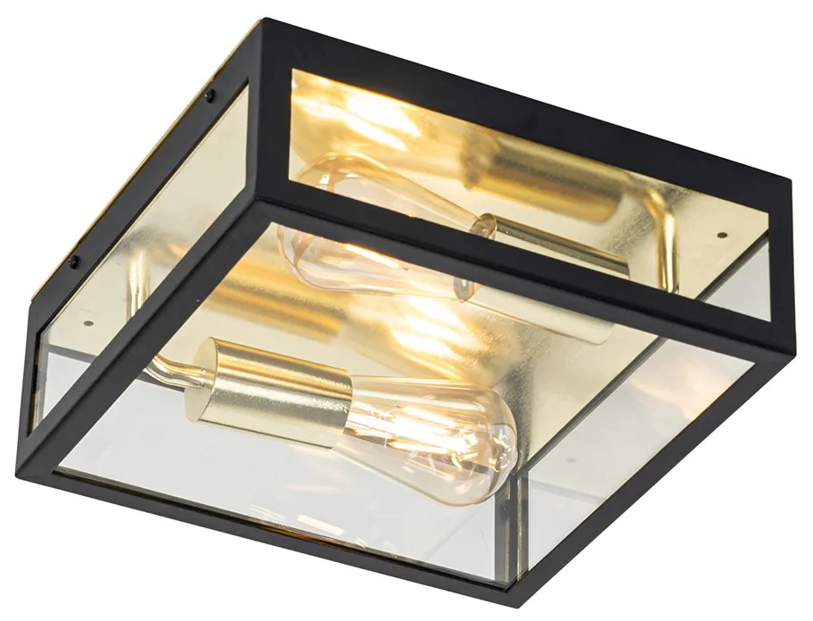 Candeeiro de teto industrial para exterior preto com 2 luzes douradas - Rotterdam Industrial